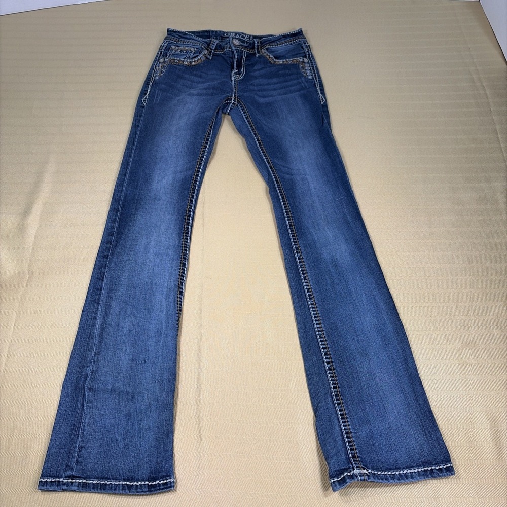 Grace in LA Boot Cut Womens Denim Blue Jeans 27 Embellished Rhinestone